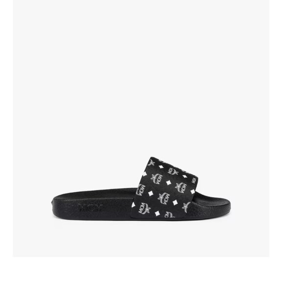 -NWT- MCM MONOGRAM PRINT RUBBER SLIDES IN BLACK SZ 7 - Picture 1 of 7